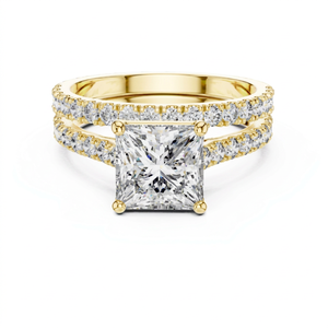KRUP JEWELS Ensemble de mariage et de fiançailles personnalisé avec diamant CVD de laboratoire taille princesse, serti pavé, plaqué or 18 carats, certifié IGI - Product Image 1