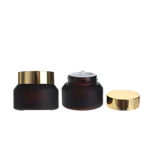 Cosmetische Glazen Potten 30G 50G Fancy Amber Crème Lotion Container Schuin Schouderglas Gezichtslotion Met Gouden Deksel