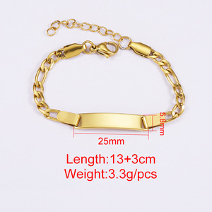 Pulsera <span class=keywords><strong>de</strong></span> acero inoxidable chapado en <span class=keywords><strong>oro</strong></span> <span class=keywords><strong>de</strong></span> 18k para niños, chapa personalizada con nombre, sello en blanco, barata - Product Image 4