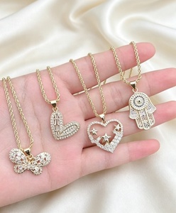 Elegant jewelry Butterfly heart Hamsa Hand Zircon Pendant Necklace charm link <b>chain</b> for Women Party Wear - Product Image 1