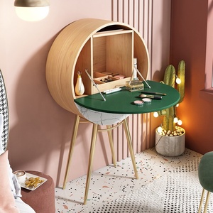 Thiết Kế Mới Hiện Đại Gỗ Kim Loại Chân Đồ Nội Thất Hình Tròn Kính Bàn Trang Điểm Nhân Đôi Cho Phòng Ngủ - Product Image 4