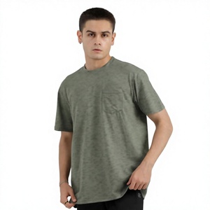เสื้อยืดคอกลมแขนสั้นทรงหลวมผ้าฝ้ายเจอร์ซีย์สีเขียวมะกอกแบบยูนิเซ็กซ์ มีกระเป๋า สวมใส่สบายทุกฤดู - Product Image 1