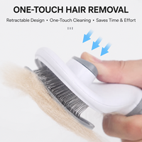 Brosse démêlante auto-nettoyante pour animaux à un seul bouton, à picots rétractables, poignée ergonomique antidérapante, 60 picots coudés, trou de suspension pour
