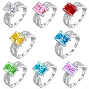 Hợp thời trang Zircon LỜI HỨA 925 Bạc đính hôn Nhẫn cưới Rhodium mạ CZ đầy màu sắc giản dị nhẫn dành cho phụ nữ