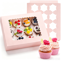 Boîte à gâteau rectangulaire en carton blanc avec fenêtre transparente, qualité alimentaire, personnalisable, pour cupcakes, tartes aux œufs, pâtisseries, emballage à emporter pour boulangerie