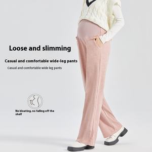 Automne hiver épaissi <span class=keywords><strong>pantalon</strong></span> de maternité doublé polaire ample décontracté confortable jambe large conception réglable vêtements de maternité - Product Image 2