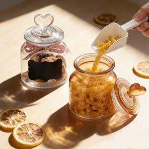 Frasco de Vidrio Transparente Ámbar de 22 oz con Tapas <span class=keywords><strong>en</strong></span> Forma de Corazón para Pasta, Granos de Café, Hojas de Té, Cereales, Especias, Harina, Azúcar - Product Image 1