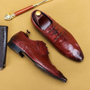 Zapatos Oxford de Punta Puntiaguda para Hombre, de Cuero Genuino con Estampado Animal, para Oficina y Vestir, con Cordones, Suela de Goma Antideslizante, para Todas las Temporadas - Product Image 1