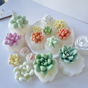 Moules en silicone <span class=keywords><strong>pour</strong></span> bougies en forme de succulentes stéréoscopiques 3D, moules <span class=keywords><strong>pour</strong></span> succulentes en gypse d'aromathérapie bricolage, moules <span class=keywords><strong>pour</strong></span> plantes en pot faits à la main - Product Image 1