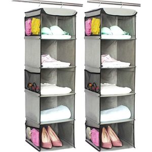 Hanging Closet Organizer 5 <b>Shelves</b> 1 Pack Gray Fabric Storage For Clothes Bedroom <b>Hook</b> Type - Product Image 1