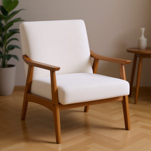 Silla Moderna de Madera Maciza para Sala de Estar, Tapicería de Terciopelo Blanco Crema, Diseño de Mediados de Siglo, Estilo Simple, Muebles para el Hogar - Product Image 2