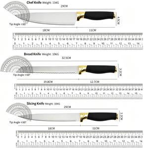 7 Pieces Kitchen <b>Knife</b> <b>Set</b> Without Block Black Handle Gold Bolster Stainless Steel <b>Sharp</b> Cooking <b>Knives</b> with Scissors for Home - Product Image 3