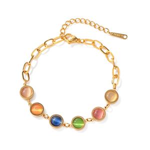 Bracelet pour femme en acier inoxydable plaqué or 18 carats, avec pierre œil-de-chat colorée, élégant et minimaliste, ne ternit pas, personnalisable - Product Image 1