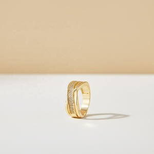 Gold Plated Alloy Intertwined Cross Band <b>Ring</b> Full Paved <b>Cubic</b> <b>Zirconia</b> Cluster Wide Stackable Elegant Fashion Statement Jewelry - Product Image 4