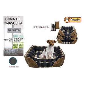 YM7938 Lettini per Animali Domestici in Camoscio Goffrato con Velluto di Cotone a Quadretti Blu Marrone - Product Image 1