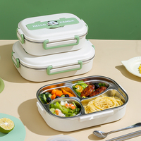 Niedliche Panda-Bento-Lunchbox aus Edelstahl 304 mit 2 Fächern, Besteck und Thermotasche