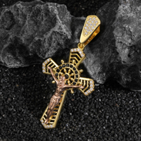 Promotion Collier Hip Hop Religieux pour Hommes avec Pendentif Croix Crucifix de Jésus à Trois Tons, Pierre de Zircon, Collection pour Croyants