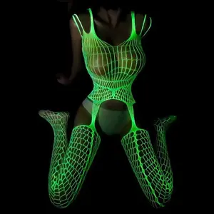 Glow-in-the-dark High Quality Cool Glow Reflective Sexy Pantyhose Fishnet Stockings Hollow Sexy Bar Flirtatious Orgy Tight