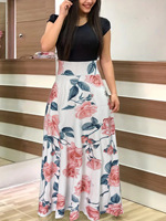 Nouvelle robe maxi d'été pour femmes, imprimé floral, taille haute, lavable, manches courtes et longues, robe pour femmes grande taille
