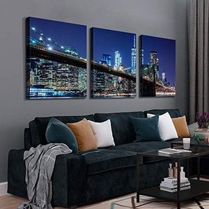 Looife 3 panneau moderne New York paysage urbain toile mur Art imprime 12 "x 16" <span class=keywords><strong>pont</strong></span> <span class=keywords><strong>de</strong></span> Brooklyn photo tendue encadrée pour vivre - Product Image 4