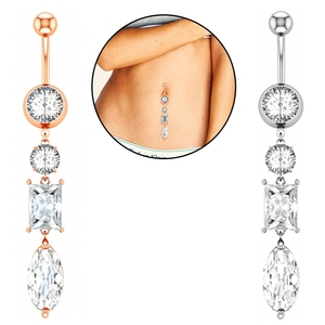 Set de Anillos de Ombligo de Acero Quirúrgico Inoxidable para Mujer con Zirconia, Diseño de Mariposa Colgante, Flotante para Playa, Regalo Corporal - Product Image 3