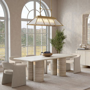 Table à manger carrée en travertin Kumusi avec <span class=keywords><strong>quatre</strong></span> pieds cylindriques en marbre naturel - Product Image 1