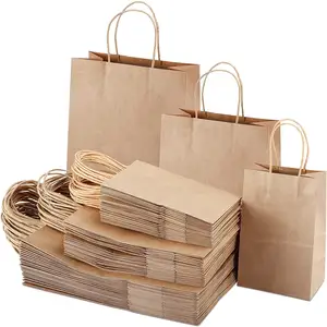 Custom diy decoration business shopping party wedding gifts various sizes brown paper bag with outside handle