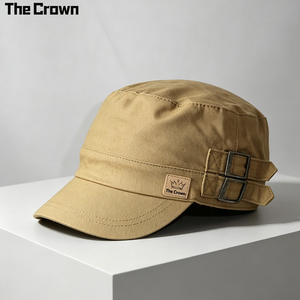 Custom Logo <b>Flat</b> Top Cadet Style Cap Wholesale Bulk Canvas Workwear Adjustable <b>Hat</b> With Side Metal Buckle Manufacturer - Product Image 2