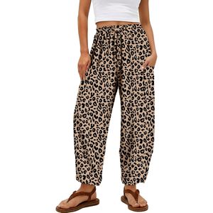 FOXA Womens <b>Harem</b> Pants Leopard Print Wide Leg Casual Capri With Pockets Breathable Beach Wear - Product Image 1