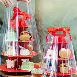 Festa de Natal personalizada Casamento 3 4 5 Tier Papel Papelão Sobremesa Descartável Pastéis Display Paper Cupcakes Stand Com Tampa