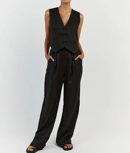 Set di <span class=keywords><strong>Abbigliamento</strong></span> in <span class=keywords><strong>Lino</strong></span> Personalizzato per <span class=keywords><strong>Donna</strong></span>, 2 Pezzi, Completo Casual con Gilet, Pigiama in Cotone e <span class=keywords><strong>Lino</strong></span> - Product Image 2