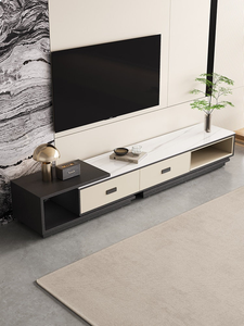 Set di Tavolini da <span class=keywords><strong>Caffè</strong></span> Moderni Rotondi con Cassetto in Pino e Piano in Pietra Sinterizzata, Tavolo Centrale per Soggiorno, Arredamento di Lusso - Product Image 2