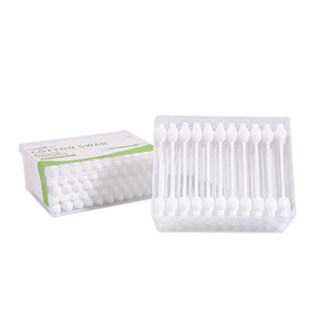 Coton-tige à tête de <span class=keywords><strong>gourde</strong></span> biodégradable à double pointe 55Pcs OEM Stick Coton-tiges avec boîte plate - Product Image 5