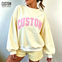 Sweat-shirt en molleton de coton épais personnalisé pour femme, imprimé et brodé, coupe oversize, col ras du cou, ensemble court, fabricant