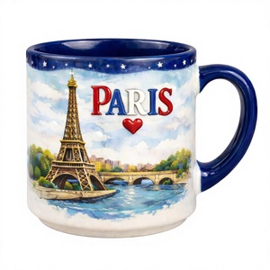 Mug à lait en céramique de Fujian de style américain, imprimé Tour Eiffel bleue, 200 ml, avec poignée, compatible lave-vaisselle et micro-ondes, de la marque Extraworld - Product Image 2