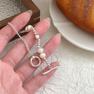Yinruitai S925 Sterling <b>Silver</b> Natural Pearl Bracelet With <b>Silver</b> <b>Bead</b> Ot Clasp Geometric Design Everyday Wear - Product Image 2