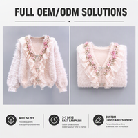 Maßgefertigte Handgemachte Blumen-Perlen-Diamant-Rüschen Nerz-Samt Strickjacke Damen Herbst- und Winter-Design Gestrickter Cardigan