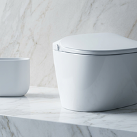 Ensemble WC intelligent moderne avec siège chauffant en céramique à fixation au sol, double chasse d'eau, désodorisation automatique, réservoir encastré et veilleuse