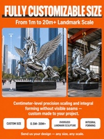 Statue d'art métallique X01 personnalisée en acier inoxydable, cheval ailé, support OEM/ODM pour la décoration de hôtels et de places publiques, avec base en marbre, taille sur mesure