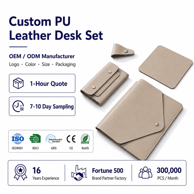 13 14 15 Inch PU Leather Laptop Sleeve Case with Small Pouch Mouse Pad and Cord Holder Office Set
