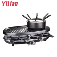 Casserole électrique multifonctionnelle 2-en-1 Robata Shabu Steamboat Pot Raclette Wok - Acier inoxydable, sans fumée, économie d'énergie, antiadhésif, barbecue