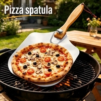 Set Peralatan Pizza: Sekop Pizza Aluminium, Spatula Dapur, Pemotong Adonan, Sekop Pizza Lipat, Gagang Kayu