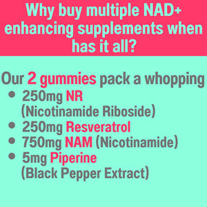 Caramelle Gommose Personalizzate per il Potenziamento del NAD+ con NR Resveratrolo 250mg NAM 750mg Gusto Mirtillo Supplemento Vegano Fornitura per 30 Giorni - Product Image 4