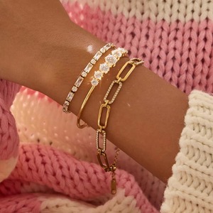 Dainty 18K สร้อยข้อมือสแตนเลสชุบทองสร้อยข้อมือ zircon สร้อยข้อมือแฟชั่น - Product Image 1