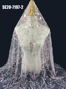 Sang Trọng Đính Cườm Hồng Net Tulle Saree Veil Cô Gái Vải Sequins Pha Lê Đá Trắng Wedding Bridal Evening Dress Ren Vải - Product Image 5