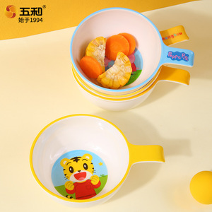 Wuhe Children's Bowl Melamine Anti-Scald Handle Cartoon Design For Baby Feeding 0-12 Months - Product Image 1