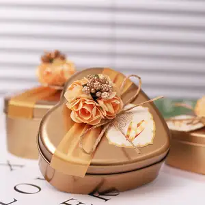 חתונה ממתקים אריזה עגולה צורה עגולה, קופסאות פח מתנה, מתכת סיטוני מתכת צורה לב אישית סיטוני