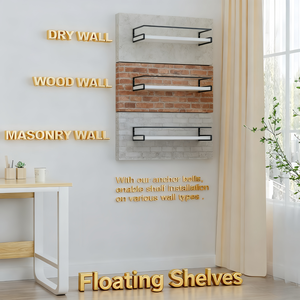 Kệ phòng tắm với thanh khăn Kệ nổi cho phòng tắm nhà bếp phòng ngủ paulownia gỗ mờ khung kim loại màu đen - Product Image 4