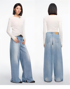<span class=keywords><strong>Jean</strong></span> en denim vintage taille haute pour <span class=keywords><strong>femme</strong></span>, coupe large, style Y2K streetwear, déchiré et vieilli, pantalon baggy amincissant, chic et rétro - Product Image 4