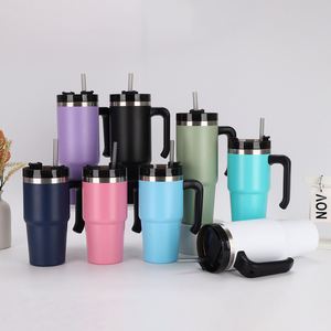Gobelet isotherme en acier inoxydable de 30 oz avec poignée ergonomique incurvée et couvercle à paille pour voiture - Product Image 1